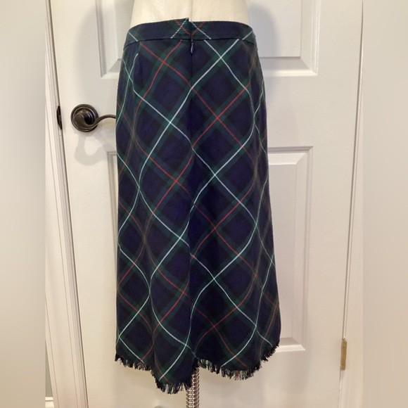 Liz Claiborne Skirt Vintage Plaid Fringe Hem Navy Blue Green - size 6 - Picture 3 of 4